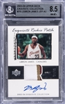 2003-04 UD "Exquisite Collection" Exquisite Rookie Patch Autograph (RPA) #78 LeBron James Signed Patch Rookie Card (#17/99) – BGS NM-MT+ 8.5/BGS 10 – LeBrons First "Exquisite Collection" Rookie Card!