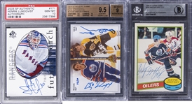 1980-2014 Signed Hockey Card Collection (3) Featuring Wayne Gretzky, Bobby Orr, & Henrik Lundqvist