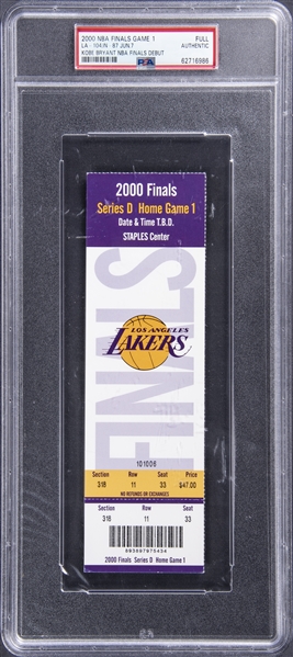 2000 NBA Finals Los Angeles Lakers/Indiana Pacers Game One Full Ticket From Kobe Bryants Finals Debut - PSA Authentic