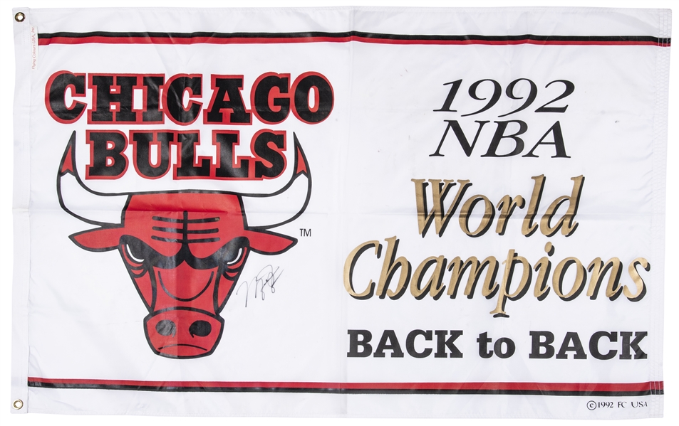 1992 Michael Jordan Signed Chicago Bulls "World Champions - Back to Back" Oversized 35x56" Banner (JSA)