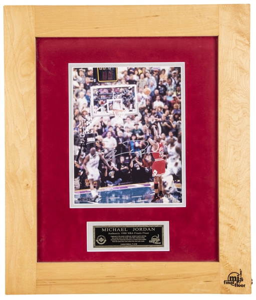 Michael Jordan Signed 8x10" Photograph Including 17x20" Frame Made From 1998 NBA Finals Floor Boards (#71/98) (UDA)