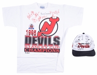 1995 Stanley Cup Champion New Jersey Devils Team Signed T-Shirt & Hat With 20 Signatures Including President Bill Clinton & More! (Beckett Pre-Cert)