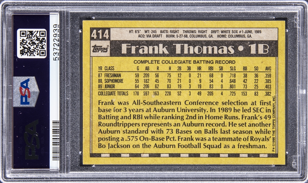 Lot Detail - 1990 Topps Error Partial Blackness #414 Frank Thomas Rookie  Card - PSA MINT 9
