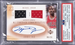 2001-02 Upper Deck "MJ Comeback Commemorative" Double Jersey Autograph #CCDA3 Michael Jordan Signed Game Used Jersey Card (#09/23) – PSA Authentic, PSA/DNA 10