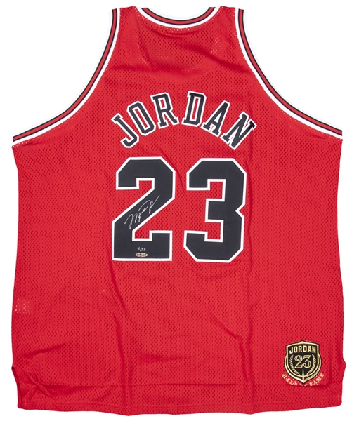 Michael Jordan Signed Chicago Bulls Road Jersey (#4/23) (UDA Sticker)
