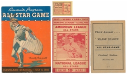 1935 Cleveland All-Star Game Lot(4) Includes Program, Ticket Stub & Two Different Scorecards
