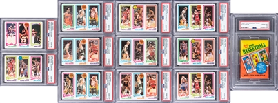 1980-81 Topps Basketball PSA GEM MT 10 Complete Set (176) – The Hobbys Highest-Graded Set – With "Team Pin-Ups" Inserts Complete Set (16), Unopened Wax Pack and Uncut Sheet
