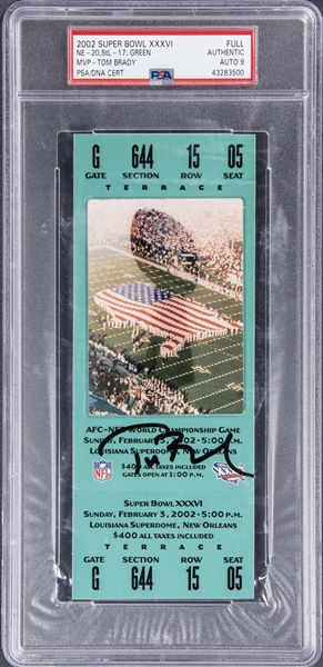 2002 Tom Brady Signed Super Bowl XXXVI Full Ticket From MVP Performance - PSA Authentic, PSA/DNA 9