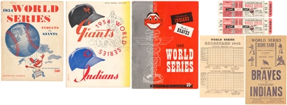 Cleveland Indians World Series Lot(7) Including 1948 Program and 2 1954 Full Tickets 