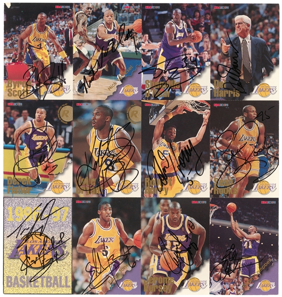 1996-97 Los Angeles Lakers Multi-Signed NBA Hoops Uncut Sheet With 13 Signatures Including Bryant, ONeal & More! - PSA/DNA LOA