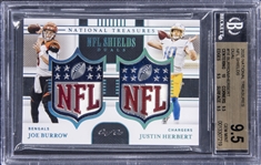 2020 Panini National Treasures NFL Shields Dual #16 Joe Burrow/Justin Herbert Dual Patch Rookie Card (#1/1) - BGS GEM MINT 9.5 - True Gem+