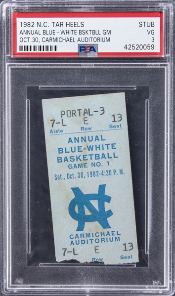 1982 University Of North Carolina Tar Heels Annual Blue/White Basketball Game Ticket Stub - PSA VG 3