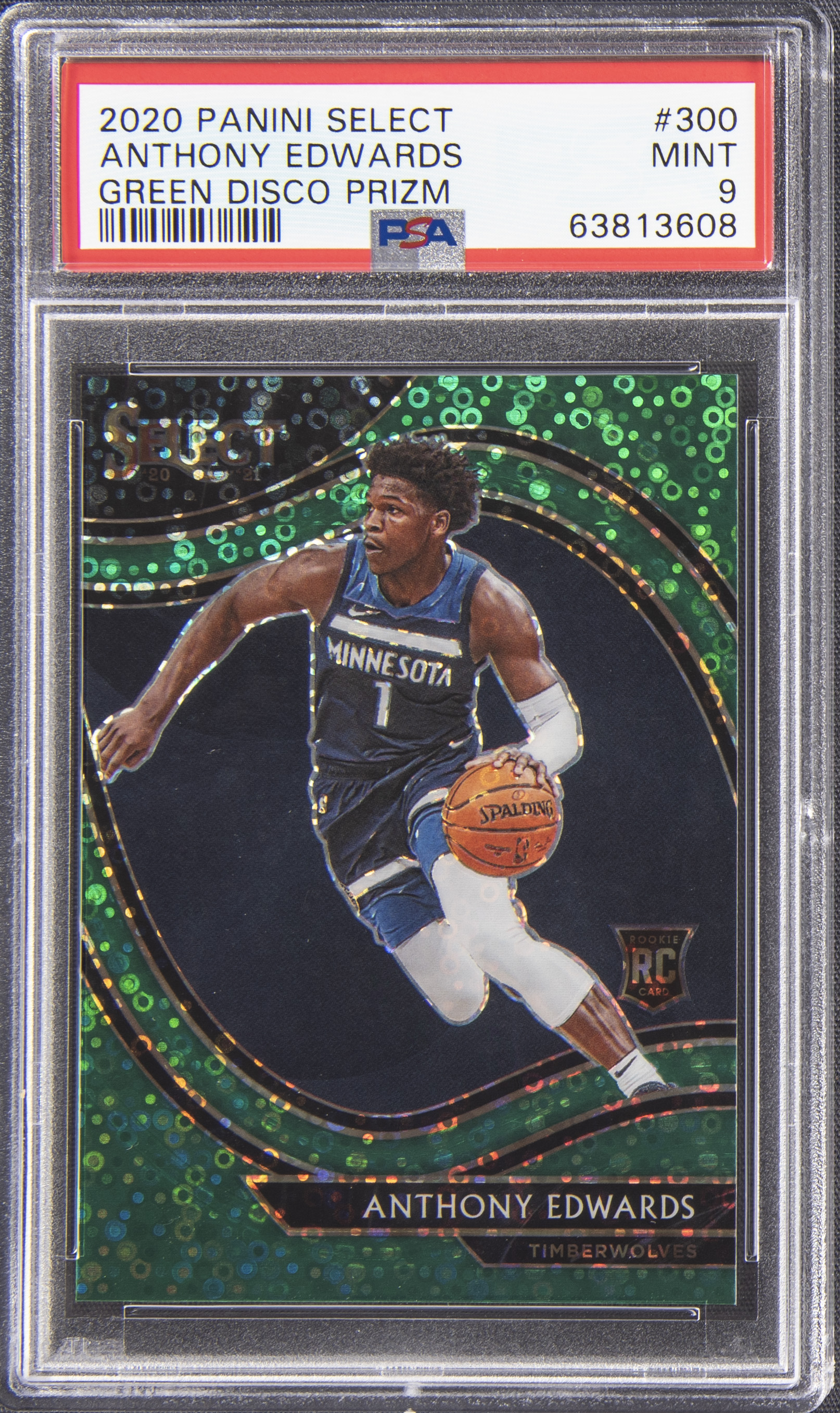 Lot Detail 2020 21 Panini Select Courtside Green Disco Prizm 300 Anthony Edwards Rookie Card 