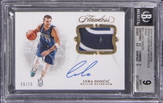 2018-19 Panini Flawless "Signature Prime Materials" Gold #LDC Luka Doncic Signed Game Used Patch Rookie Card (#09/10) - BGS MINT 9/BGS 10
