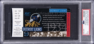 2000 Tom Brady Full Season Holder Ticket Stub from NFL Debut on 11/23/2000 vs Detroit Lions (PSA VG 3)