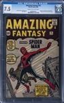 1962 Marvel Comics "Amazing Fantasy" #15 - Origin & 1st Appearance of Spider-Man (Peter Parker) and 1st Appearance of Uncle Ben & Aunt May - CGC 7.5 (Cream to off-white pages)